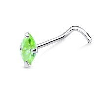 Pear Shaped Stone Silver Curved Nose Stud NSKB-160